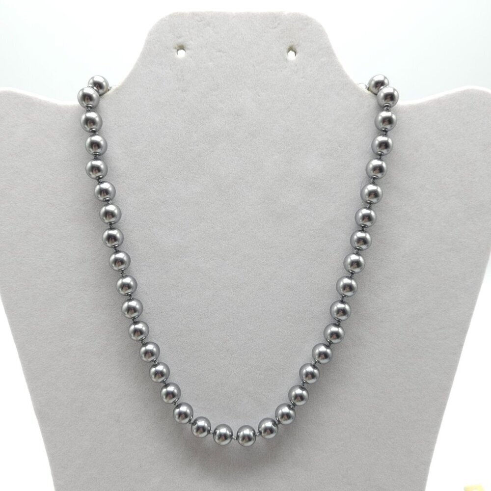 Nolan Miller Silver Tone Faux Pearl Necklace With Rhinestone Clasp 18 Inches